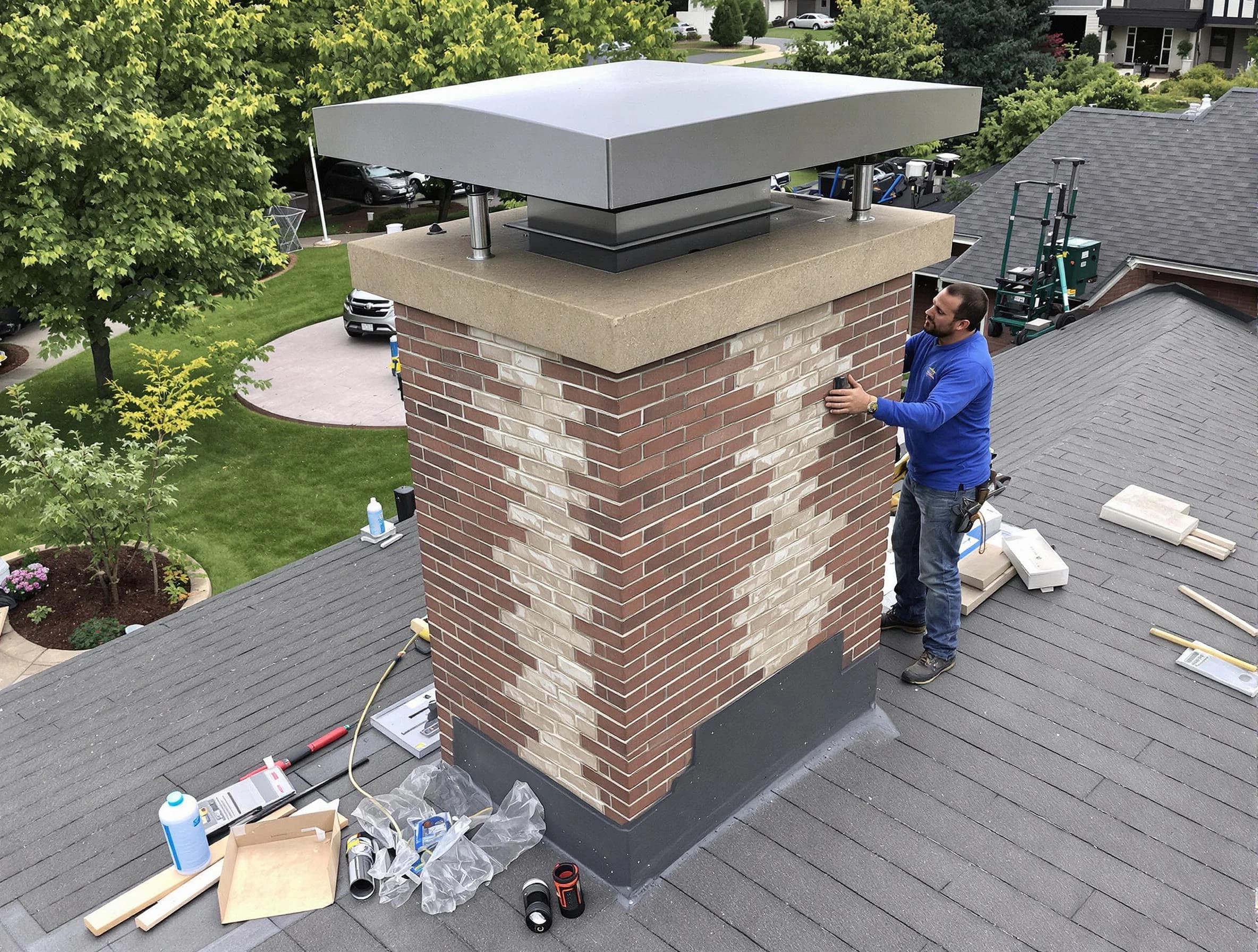 Montclair Chimney Sweep team working on a custom chimney remodel in Montclair, NJ