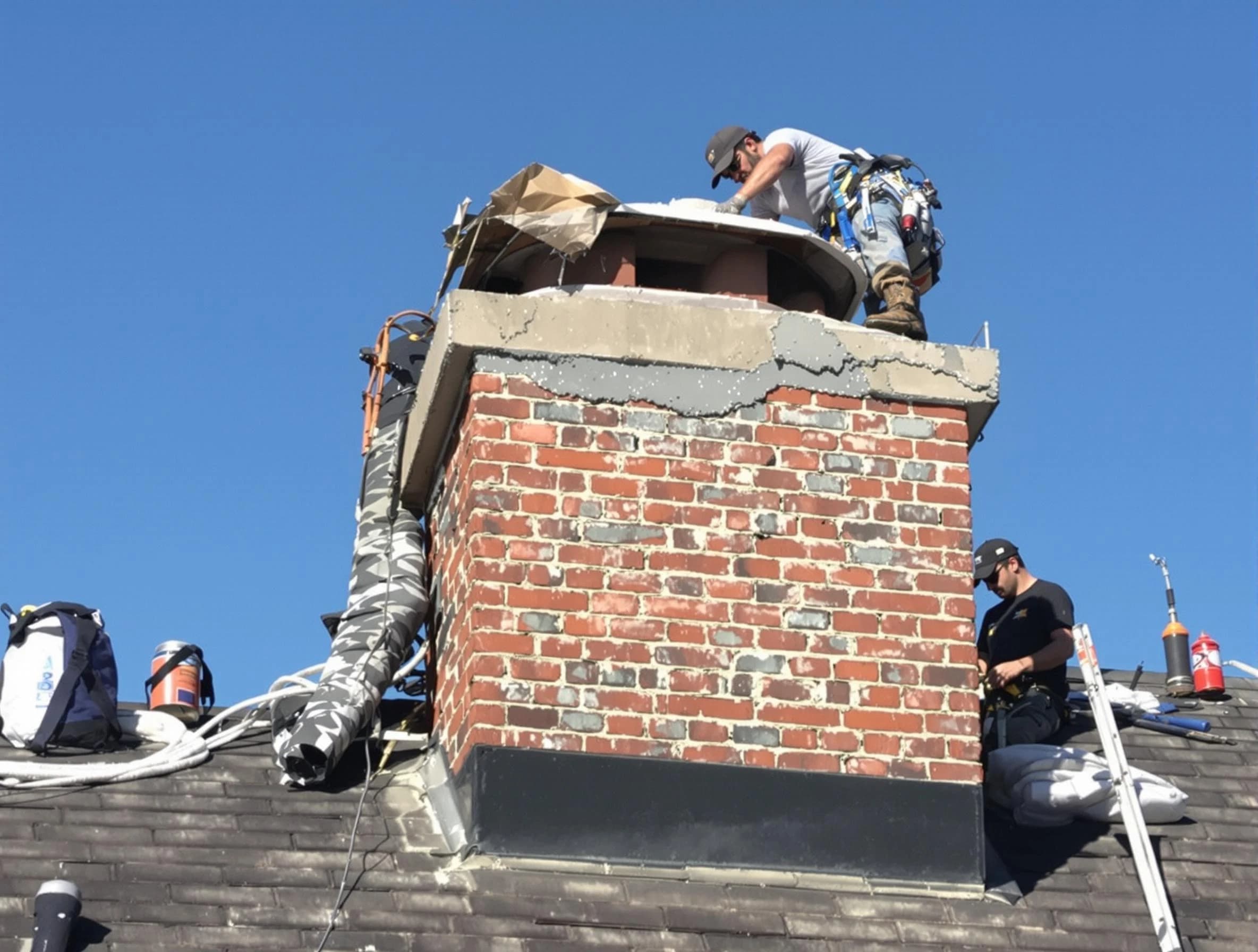 Montclair Chimney Sweep installing a custom chimney crown in Montclair, NJ