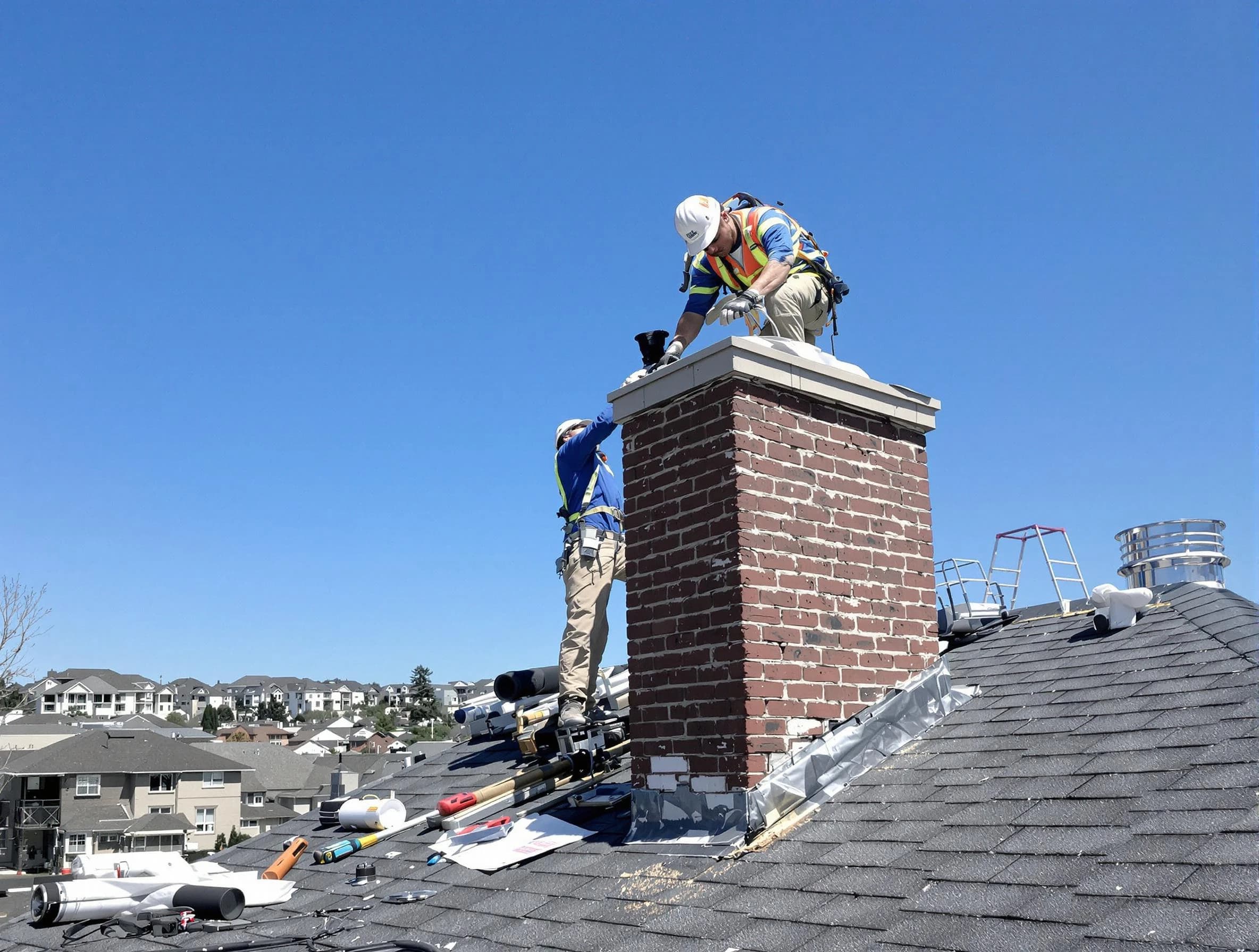 Montclair Chimney Sweep repairing a chimney crown in Montclair, NJ