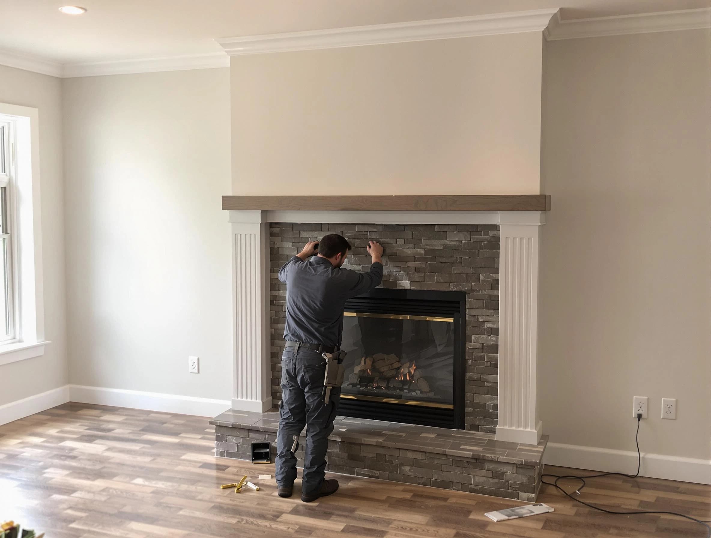 Montclair Chimney Sweep finishing a custom fireplace install in Montclair, NJ