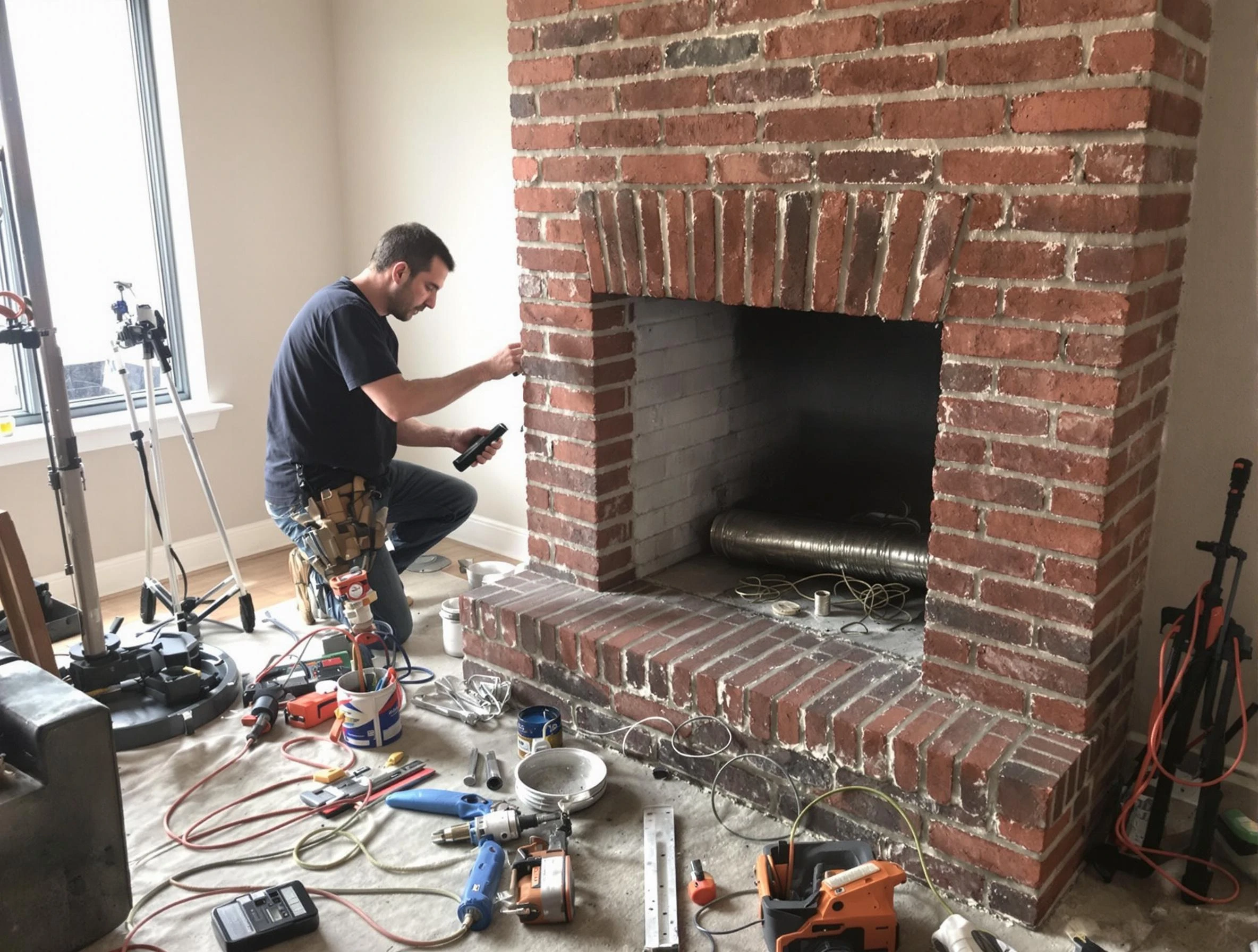 Montclair Chimney Sweep specialist finalizing chimney liner service in Montclair, NJ